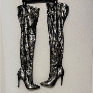 Silver Over-the-Knee Stiletto Boots